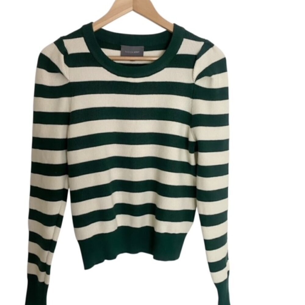 Hudson Gray Green Striped Puff Sleeve Sweater Small